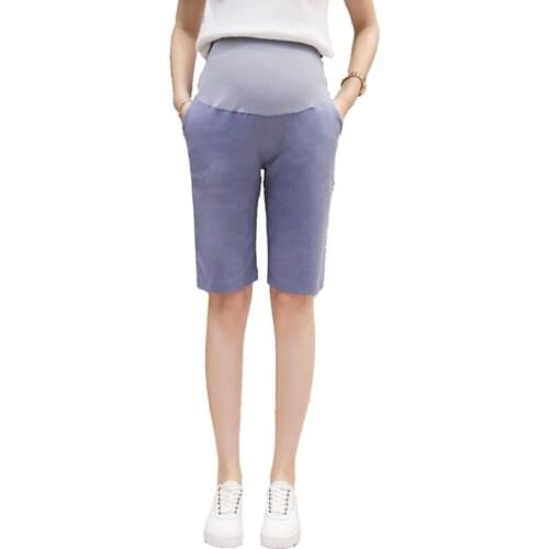 4730# Maternity Pants Summer Plain Color Half Length Support Abdomen Elastic Waist Belly Support Pants Maternity Trousers