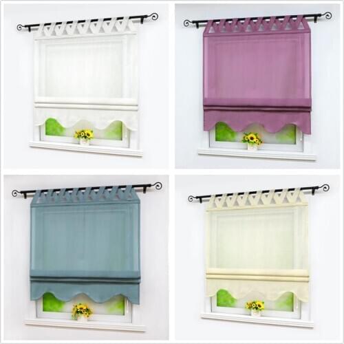 5 Colors Roman Curtains Wave Windows Sheer Tulle Drapes Shade Voile Drapery Valance for Kitchen Home Decoration 1PCS