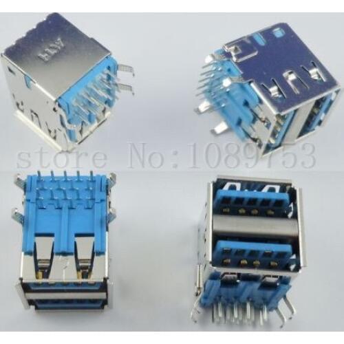 5 Pcs Dual USB 3.0 Type A 18 Pin Female Right Angle Socket Connector
