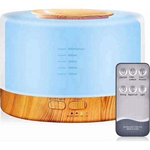 Remote Control Essential Oil Aromo Diffuser 500ml Humidifier with 7 Color Light Changing 4 Timer Settings For Office Baby Room