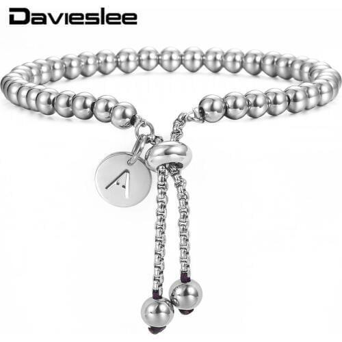 2019 A-Z 26 Alphabet Letter Initial Charm Bracelet Stainless Steel Beaded Bracelet Adjustable Jewelry For Birthday Gifts DDB249