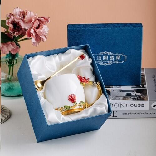 Tea Cup Water Cup Gift Box Mugs High Temperature Resistant Flower Ceramic Mug Gift water Bottles