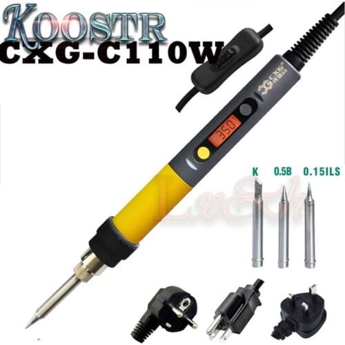 Brand New CXG C110W LCD backlight Adjustable temperature Digital Electric Soldering iron EU plug with the power swtich and 2tip