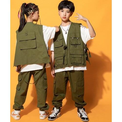 Kids Sets Streetwear Hip Hop Sports Vest Cargo Pants Children Boys Girls Loose Casual Multi-pocket Sleeveless Jacket Pants