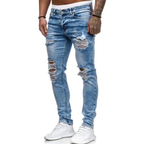 Men Ripped Skinny Jeans Hole Pencil Denim Pants Moto Biker Party Casual Cowboy Trousers Street Men Clothing 2020