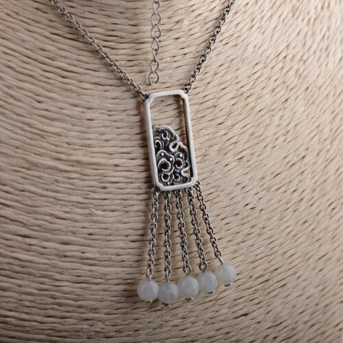 FNJ 925 Sterling Silver Jade Pendant Necklace For Jewelry Making 100% S925 Pure Silver Necklace 58cm Women Tassel