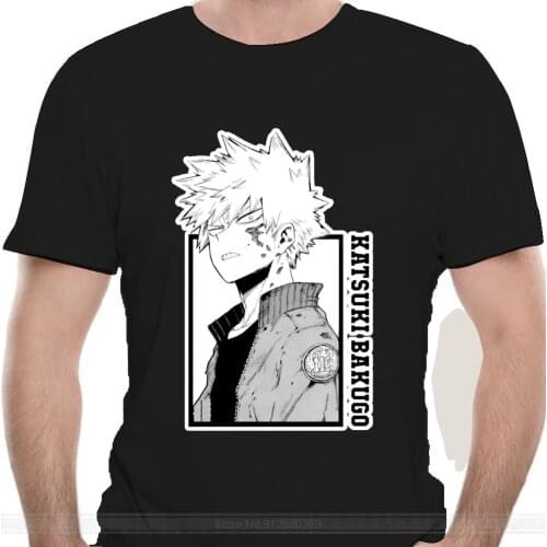 Mens T-Shirt Katsuki Bakugo Boku No Hero Academia Tee Shirt Short Sleeve Manga All Might Anime T Shirts Crewneck