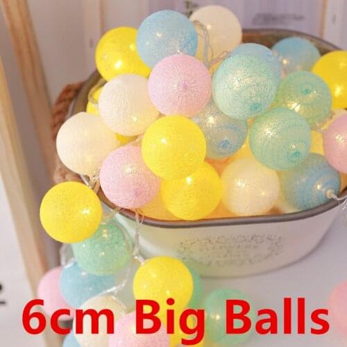 6CM Cotton Ball Fairy String Lights Garlands Christmas Decoration for Home Outdoor Christmas Tree Lamp Lights Room Decor Wedding