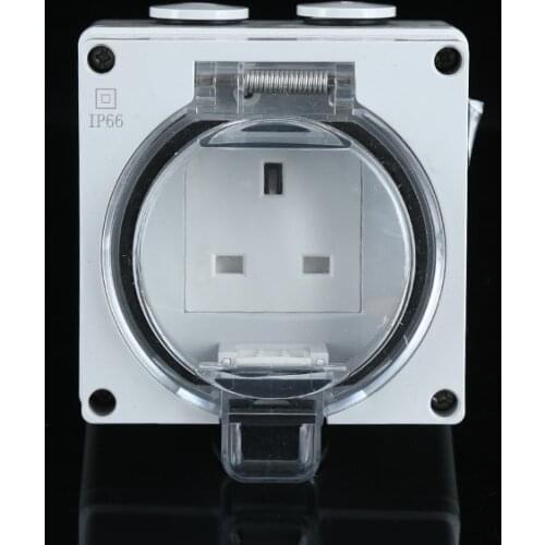 Ip66 UK Standar Weatherproof Socket Waterproof Dustproof Outdoor Wall Power Outlet 13A Bathroom Socket