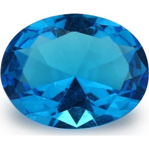 100pcs 3x3~10x10mm Oval Shape Loose Stone Dark Seablue Color Glass Synthetic Gems For Jewelry DIY Stone