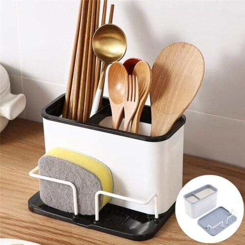 1Pc Multifunction Spoon Fork Chopsticks Storage Holder Double Layer Cutlery Drain Rack Sponge Shelf Sink Organizer Home Supplies