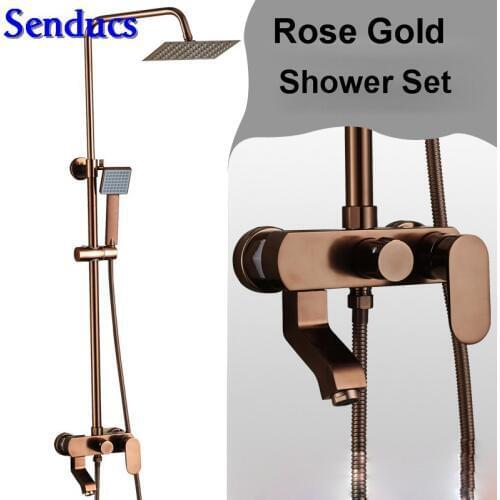 Senducs Space Aluminum Shower Set European Rose Gold Bathroom Shower System Hot Sale Single Handle Gold Shower Set