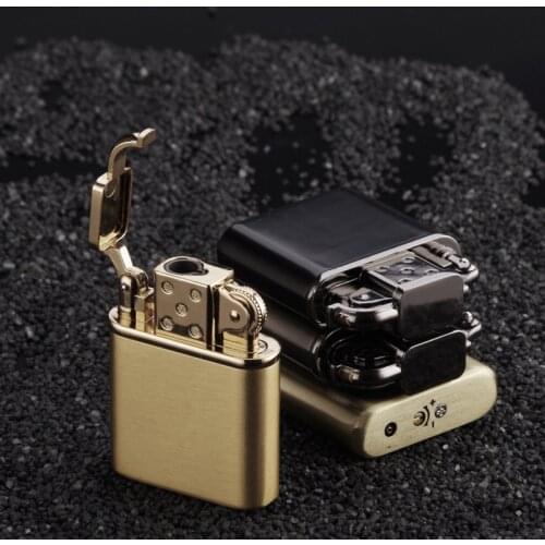 Retro Type Inflatable Open Lid Push Type Ignition Straight Into The Blue Flame Windproof Butane Gas Metal Creative Lighter Gift