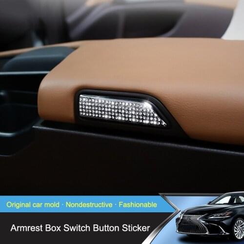 QHCP Car Armrest Box Switch Button Sticker Rhinestone Decoration Cover 2Pcs/Set ABS Auto Accessory For Lexus ES200 260 300H 2018