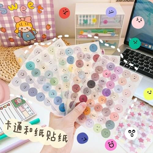 6sheets Korea Ins Dot Smiley Face Sticker Cartoon Hand Account Sticker Decoration Material Paper Small Custom Stickers