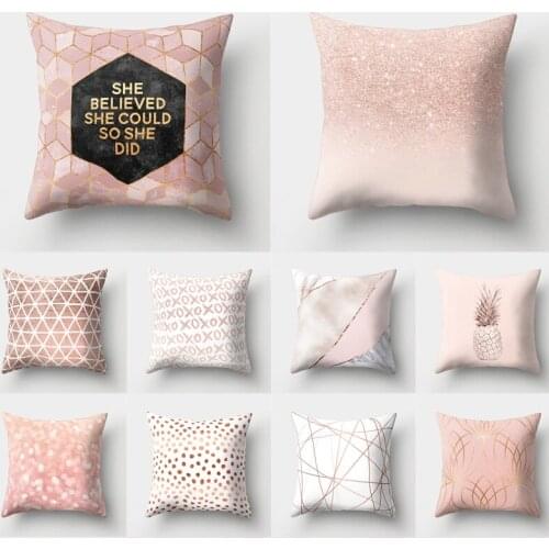 Pink Cushion Cover 45X45cm Pillowcase Flowers Geometry Printed Sofa Cushions Polyester Decorative Pillow Covers Home Decor