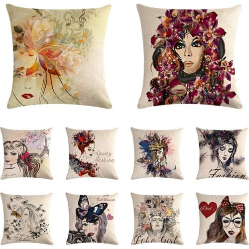 Chinese ink girls head image pillow cover home decoration cushion cover computer seat cushion cover 45x45