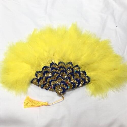 New Design African Yellow Feather Big Fan Ladies Wedding Feather Fan For Bride Single Side Feather Nigerian Feather Handfan SSSZ