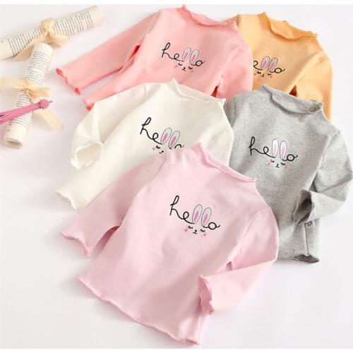 Baby Girl Clothes 2021 Autumn Cartoon Embroidery T-shirt Turtleneck Bottoming Shirt Spring Cotton knitted Childrens Clothing