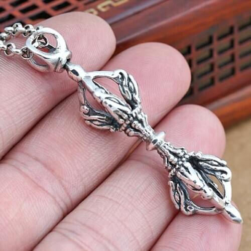 Handcrafted 925 Silver Tibetan Dorje Pendant vintage sterling Hinduism Vajra Amulet Pendant Buddhist Vajra Amulet