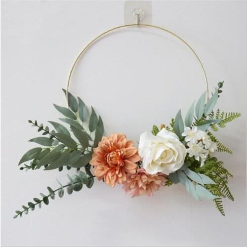 SESTHFAR White Peony Hoop Wedding Bouquet Boho Customized Eucalyptus flowers Door Decorative Wreath Bridesmaid Bouquet Ring