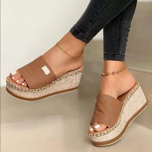 Women Summer Wedges Slippers Casual Hemp Thick Soles High Heels Platform Sandals Fashion Outdoor Beach Ladies Slides Flip Flop