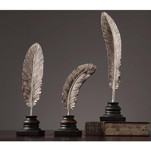 NORDIC RETRO FEATHER SHAPE STATUE LEAF ART FIGURINES RESIN CRAFT EUROPEAN HOME DECORATION ACCESSORIES R1492
