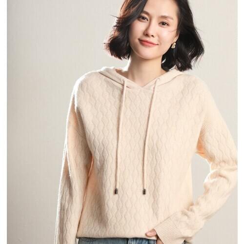 Hooded sweater women drop shoulders long-sleeved loose solid color bottoming shirt winter new pullover twist knit sweater hoodie