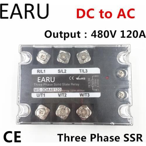 TSR-120DA SSR-120DA Three Phase Solid State Relay DC 5-32V Input Control AC 90~480V Output Load 120A 3 Phase SSR Power DA48120