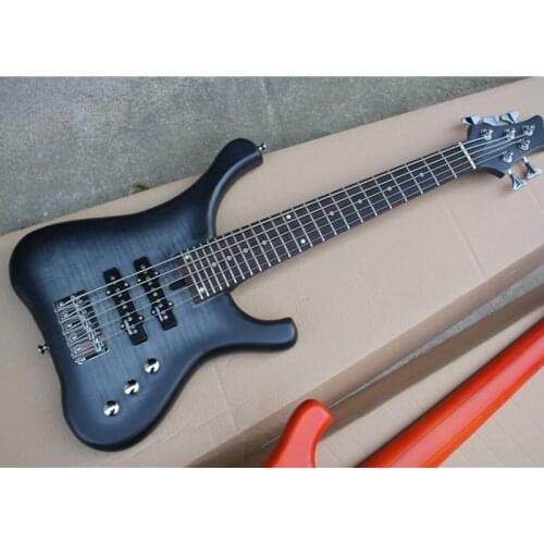 In Stock-5 StringsBlack Neck-thru-body Electric Bass Guitar with Rosewood Fretboard,Length:81 mm