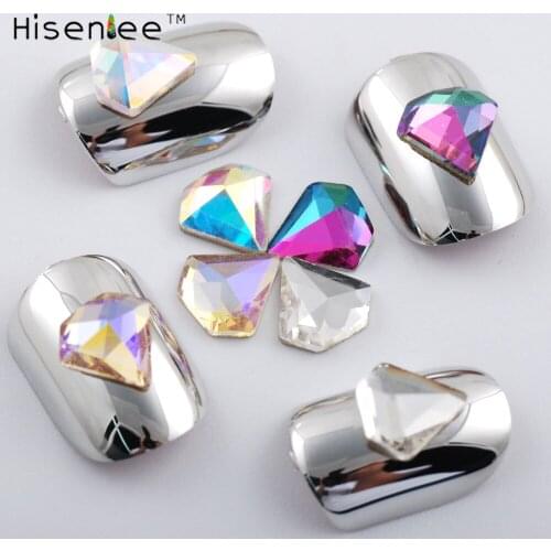 High quality 10 pieces / bag 4 color diamond shaped glass AB crystal flame color stone DIY nail art decorative rhinestone