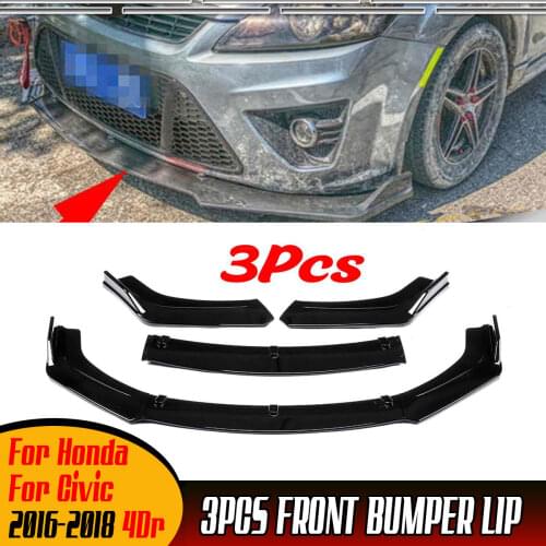 High Quality Universal Car Front Bumper Splitter Lip Diffuser Body Spoiler Kit Protector Cover For Honda For Civic 2016-2018 4Dr