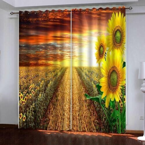 Custom 3D Gorgeous golden sunflower blackout curtain living room bedroom kitchen stereoscopic 3D curtains for therma