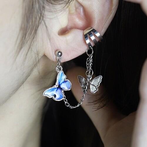 2021 Fashion Butterfly Tassel Pendant Earrings for Women Girls Clip Earrings Without Piercing Punk Goth Jewerly Gifts for Men