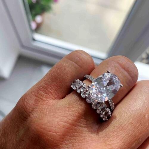 2020 Statement Promise Ring 925 Sterling Silver Oval AAAAA cz Engagement Wedding Band Rings For Women men Jewelry Gift