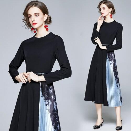 ZUOMAN Women Autumn Winter Elegant Pleated Dress Festa High Quality Long Office Party Robe Femme Designer Long Sleeve Vestidos