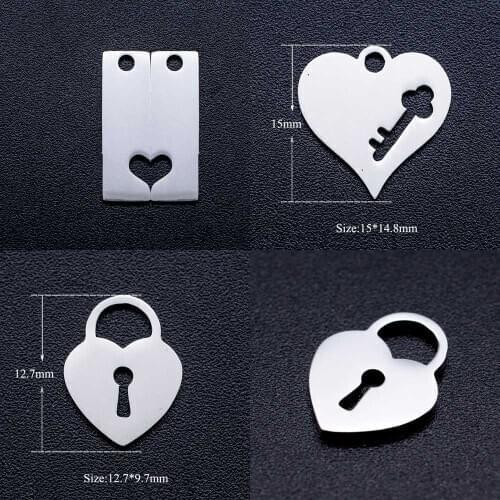10pcs/lot Heart Lock Heart Key DIY Jewelry Charms Wholesale 100% Stainless Steel Never Tarnish Pendants Pendant Accessories