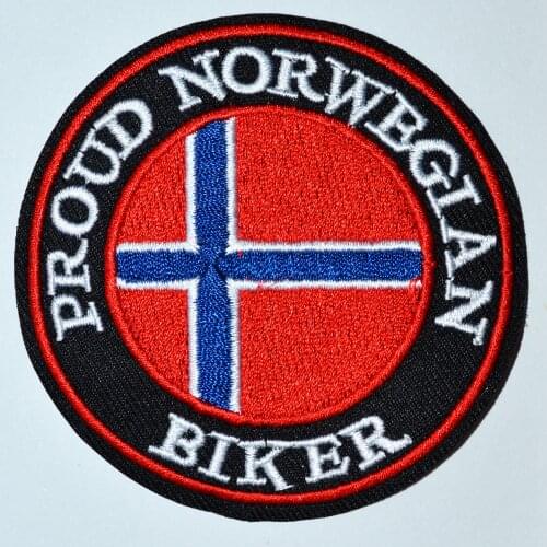 PROUD NORWEGIAN BIKER embroidered PATCH NORWAY FLAG IRON ON MOTORCYCLE EMBLEM ~ (Size is about 7.7 cm)