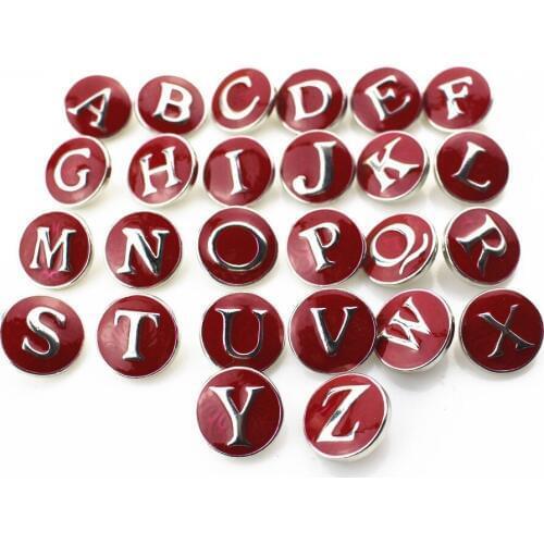 2018 New 26pcs/lot Red A-Z Alphabet Snap Buttons fit 18mm Ginger Button Snap Bracelet&Bangles Letters DIY Snap Jewelry Charms