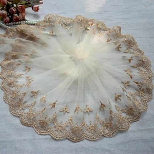 3yards/lot Gold Embroidered Tulle Lace Trim for Garment Decoration,Vintage Embroidery Mesh Lace Trim