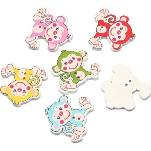 50Pcs Mixed Cute Monkey Wooden Buttons 2Hole Sewing Buttons Crafts For Baby Clothing Scrapbooking Decoration DIY Accessories