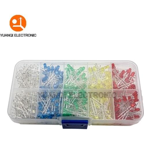 5x100pcs=500Pcs 3MM LED Diode Kit Mixed Color Red Green Yellow Blue White + BOX