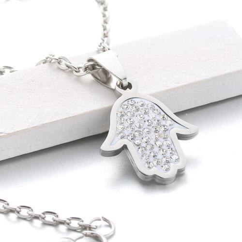 Amulet Good Fortune Fatima Hamsa Hand Lucky Crystal Necklace Pendant Jewelry Retro Style Jewelry
