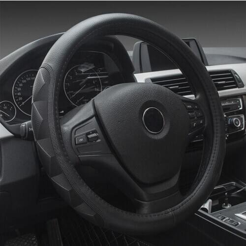 Car 38cm Black Durable Artificial Leather Car Steering Wheel Cover Soft Beathable for Car Styling Interior Accessories
