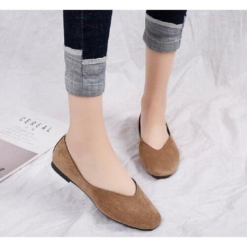 Summer Autumn Flock Ballet Flats Multiple Color Square Toe Flat Shoes Spring Loafers Slip On Lady Casual Shoes
