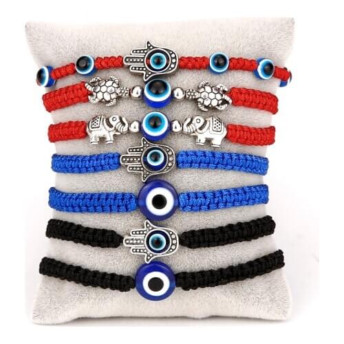Lucky Blue Evil Eye Bracelet Black Red String Thread Rope Handmade Couple Charm Bracelet Turtle Elephant Pendant Jewelry Gift
