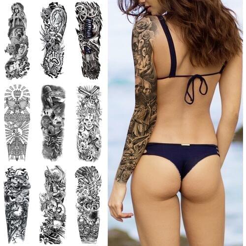 Black Full arm temporary tattoo sticker Dragon Machinery Ink waterproof tattoo skeleton Large fake tattoo 480*170mm