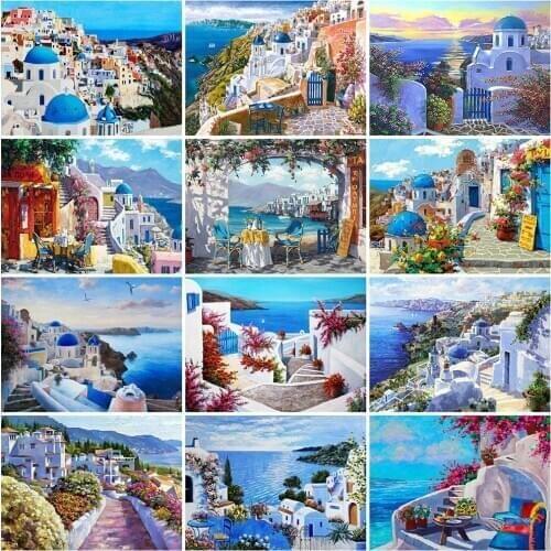 Evershine 5D DIY Diamond Painting Town Rhinestone Picture Diamond Embroidery Seaside Landscape Cross Stitch Kit Home Decor Gift