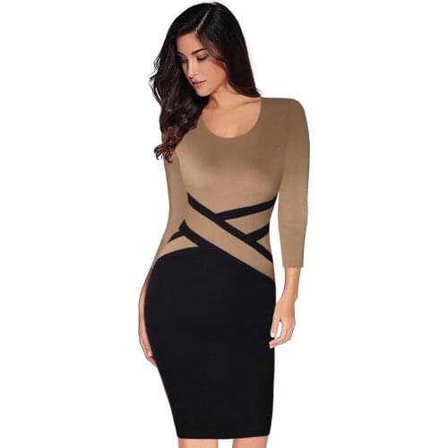 European Style Women Fashion Vintage Long Sleeve Patchwork Elegant Dress Casual Autumn O-neck Ol Slim Pencil Dresses Vestidos