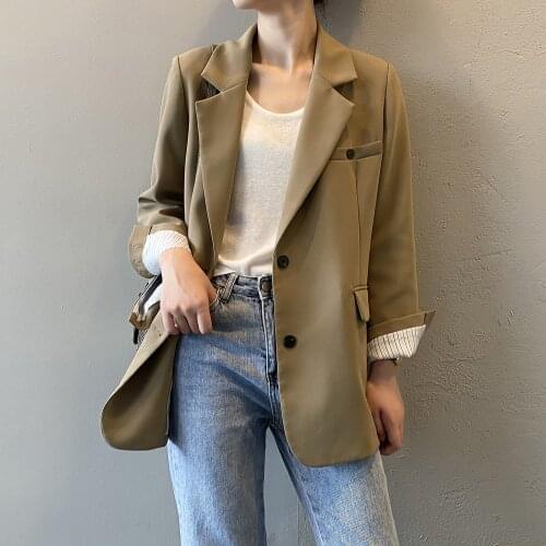 HXJJP Long Sleeve Loose Suit Jacket Women Autumn 2021 New Korean Single-breasted Casual Loose Blazer Female 7990